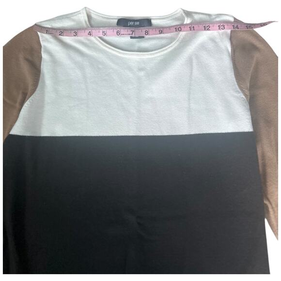 EUC PER SE by Carlisle $325 Tan Cream, Brown Colorblocked Crewneck Sweater Large - Picture 6 of 8
